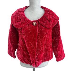 Tracy Reese Velvet Rose Embossed Jacket Womens 8 Pink 3/4 Sleeve Vintage Style